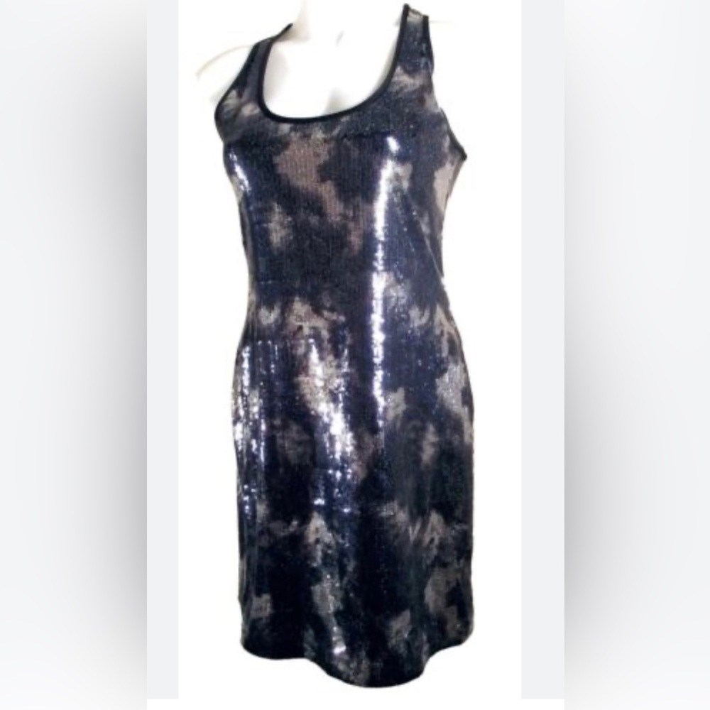 ANDREA BEHAR Boston Proper Abstract Sequined Sheath Dress Size 16